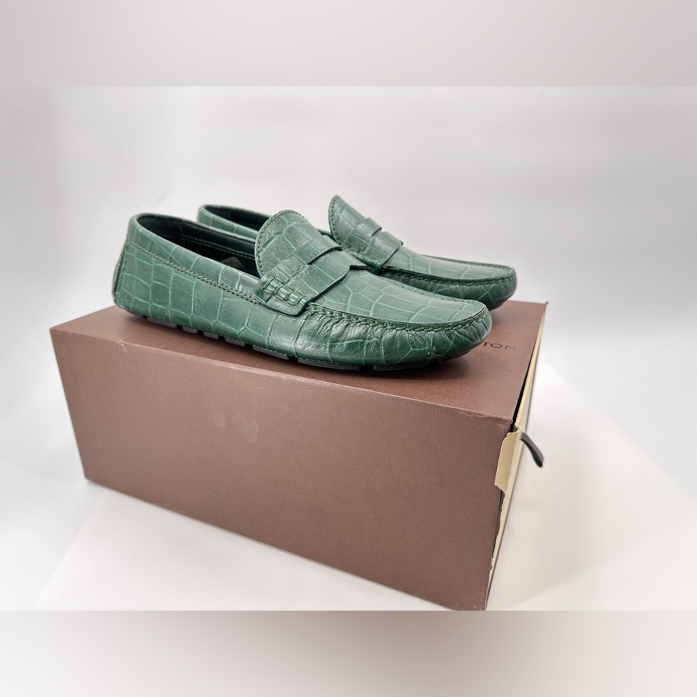 Louis Vuitton Green Leather Animal Print Drivers Size 11 USA/10 EU - Picture 2 of 16